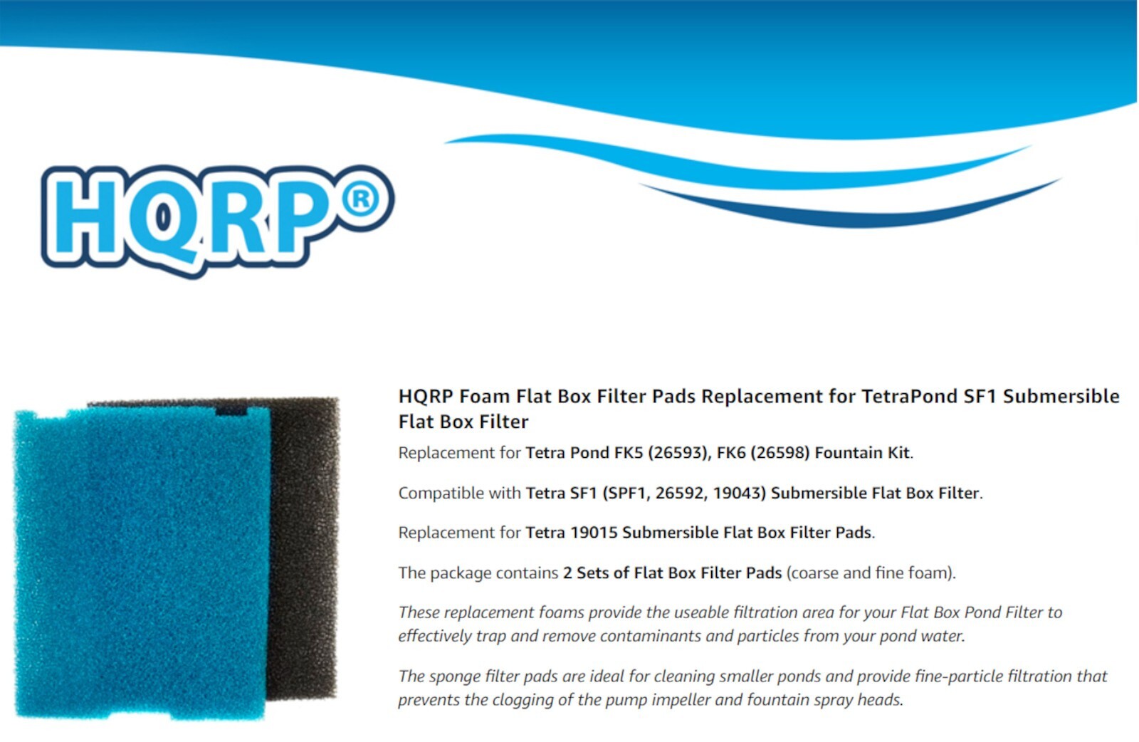 2pack HQRP Coarse & Fine Flat Box Filter Foam Pad for Tetra 19015
