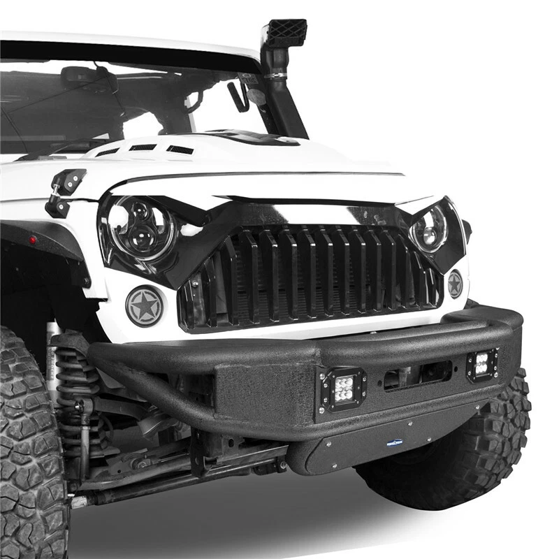 Parachoques delantero tubular Fit Jeep Wrangler JK 2007-2018 con placa de cabrestante y luces LED Foto 3 de 4