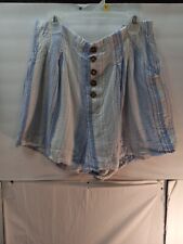 Indigo Rein Stripe 55 Linen Blue/White Large Front Pockets Elastic Waist Shorts