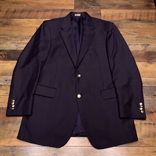Jos A Bank Signature Blazer 42 Long Navy Blue Gold Buttons Wool Sport Coat