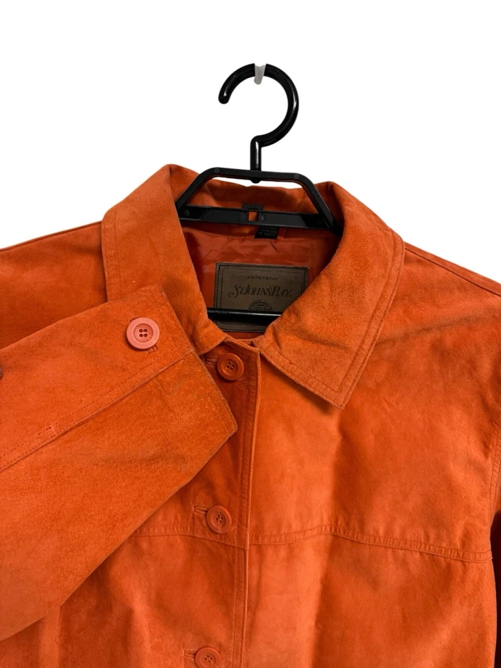 St. John's Bay Mujer Gamuza Naranja Cuello Chaqueta Bolsillos Abotonados Talla L Foto 4 de 4