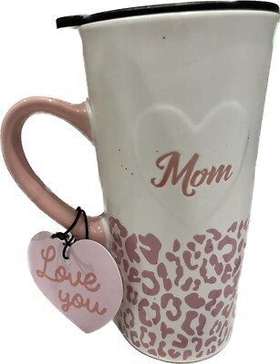 Sheffield Home MOM Travel Coffee Mug W/Lid Pink White Cheetah Gift For Mom