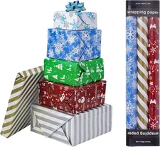 Jaywayang Christmas Reversible Wrapping Paper Rolls -3 Mini Roll - 17 Inch x 120