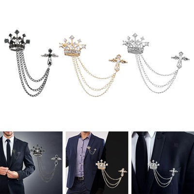 Herren Krone Brosche hängende Ketten Strass Anstecknadel