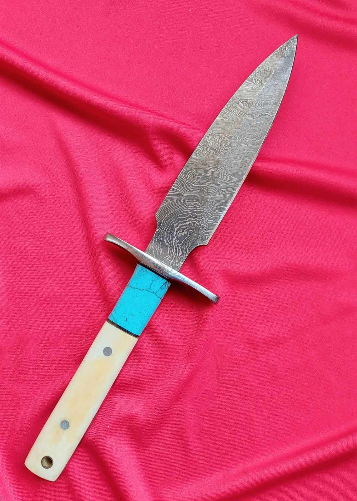 11.5" CFK Hefty Damascus Steel  Dagger w/ Bone & Stone Grip and Leather Sheath