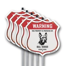 Warning Property is Protected by Bull Terrier Made in th Shield Sign With Stake