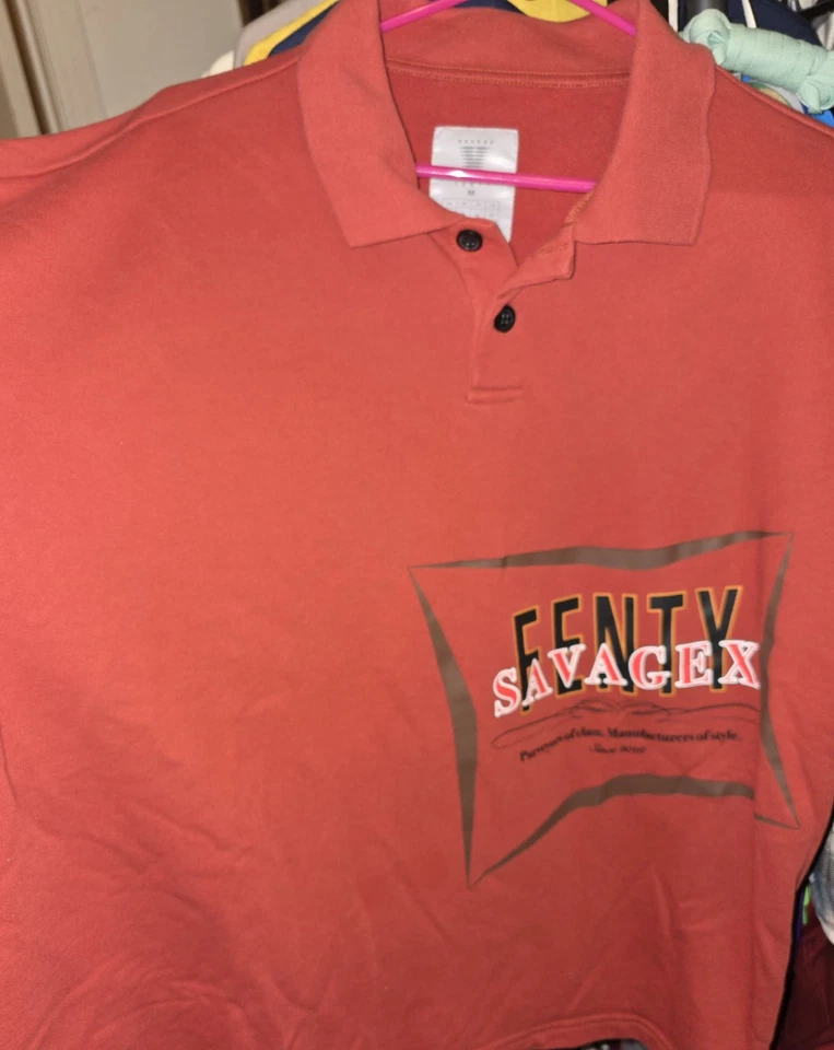 Savage Fenty Xssential Terry Back Page Long Sleeve Polo - Left on Red - Medium - Image 2 of 4