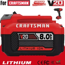 8.0Ah For Craftsman V20 20 Volt MAX Lithium Battery CMCB204 CMCB202 CMCB201 New