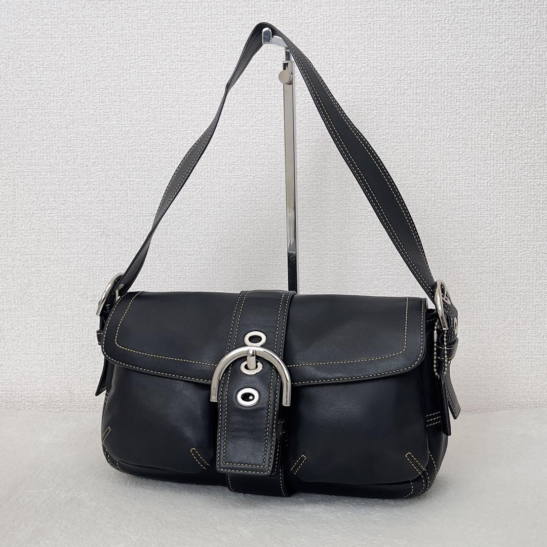 Coach Soho Black Leather Flap Hobo Shoulder Bag Silver Coach Soho Black Leather Flap Hobo Shoulder Bag Silver