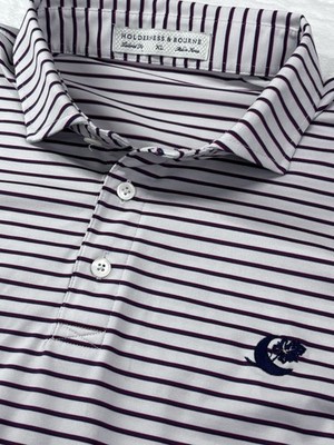Holderness & Bourne Men's XL Polo Shirt Fried Egg Golf Lido Logo Sutton Striped