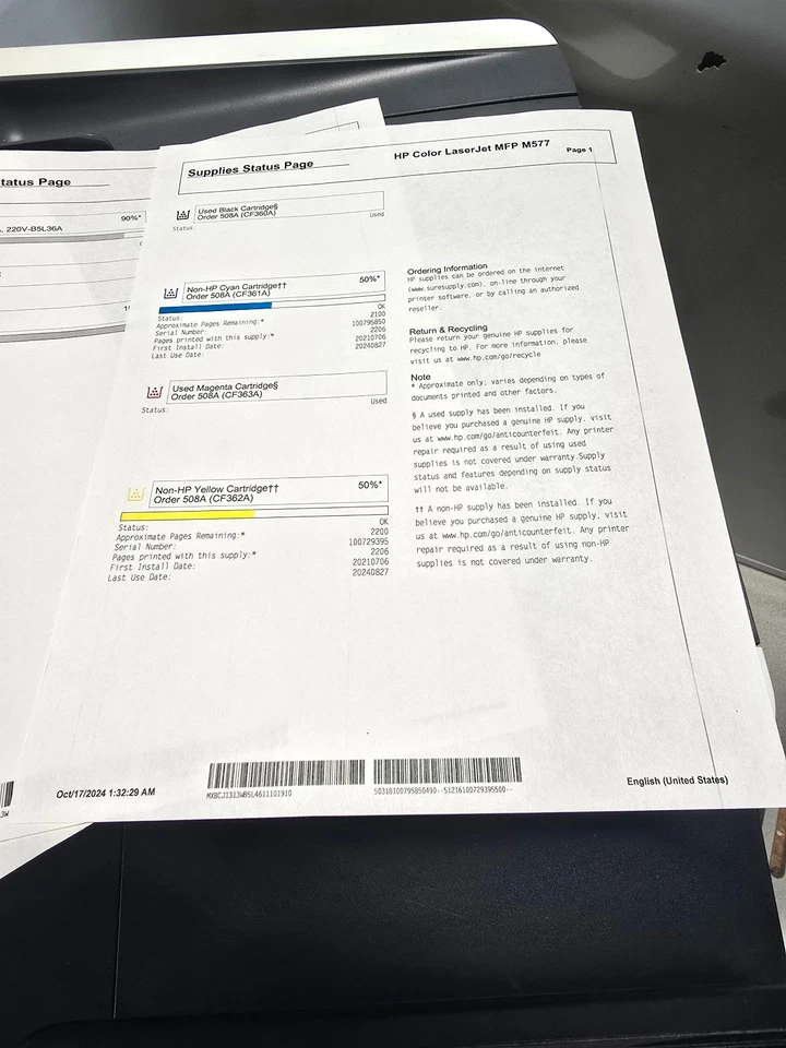 HP LaserJet Enterprise MFP M577 Printer B5L46A - Work Great - No Toner - Image 3 of 4