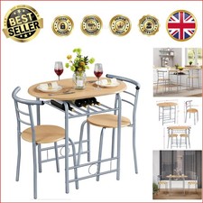 Elegant 3-Piece Compact Dining Set for 2 with Built-in Wine Rack, Natural Finish