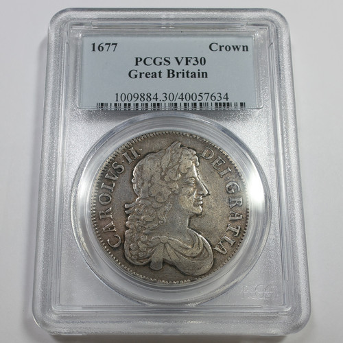 1677 PCGS VF30 - Silver Great Britain Crown Coin #61394A