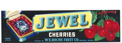 Original rare JEWEL cherry crate label W E Roche Fruit Co. Yakima WA jewel case