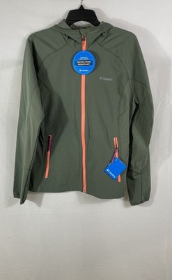 Columbia Women's Five Alarm Softshell Hoodie Jacket Green Orange Sz L NWT