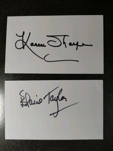 ELAINE TAYLOR & KAREN SHARPE 2 Hand Signed Autograph 3X5 CARD S 2 SEXY ACTRESS