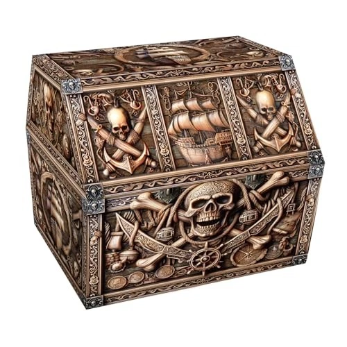 Cofre del Tesoro Pirata y Caja Calavera - Grande 9"x 9.3"x 8" Cartón C-Marrón Foto 2 de 4