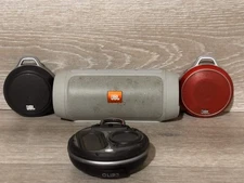 Lot of 4 JBL SPEAKERS Charge 2+, Micro Wireless, Micro II Wired & Clip 3 NO COVE