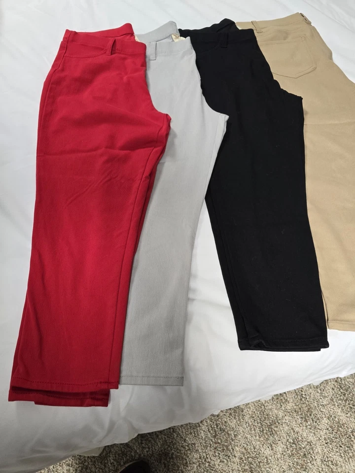 Pantalones capri elásticos Faded Glory para mujer L-12-14 rojo negro marrón gris Foto 3 de 4