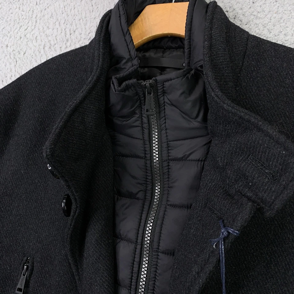 Cole Haan Signature Car Coat Mens XL Charcoal Wool Blend Quilted Bib Zip Liner - Image 3 of 4