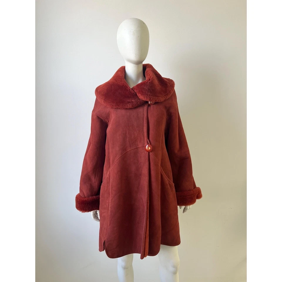 Chaqueta de los años 80 / Chaqueta de piel de oveja de piel de oveja de terracota de los 80 / Extra grande Foto 2 de 4