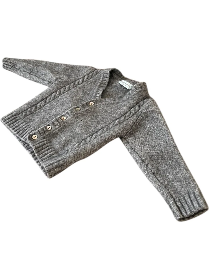Papo d'Anjo sz 3 Boys Cashmere Charcoal Gray Cardigan Sweater Toddler Button Up - Image 2 of 4