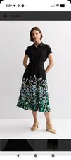 Nine West Button-Down Fit and Flare Dress Black Floral New XL Misses