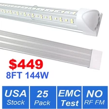 25 Pack 8FT T8 LED Shop Light Linkable Ceiling Fixture No RF FM 144W 6500K Clear