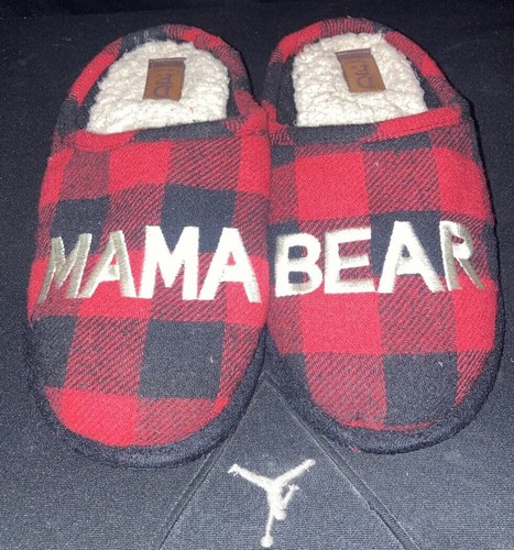 DearFoams Red & Black Plaid Mama Bear Slippers House Shoes Size Small 5 6 - Picture 11 of 12