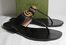 NWB Gucci GG Marmont Black Leather Flats Thong Sandals 40.5 497444