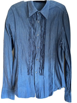 Men's GAS Jeans Kant Designer Denim Shirt, Large, Slim Fit, Dark