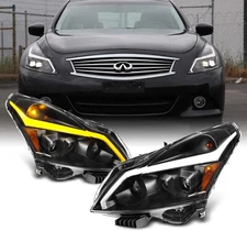 For 2010-2013 G37/G25 2015 Q40 Sedan LED Sequential LED Signal Tube Headlights