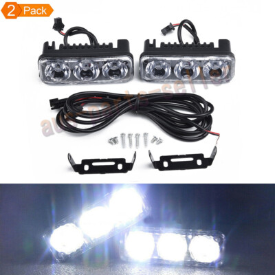 2pc Universal 3LED Super White High Power Car DRL Daytime Running Light Fog Lamp
