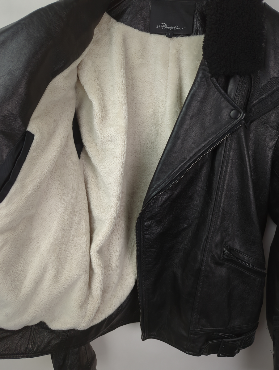 3.1 PHILLIP LIM Men's Sz S Black Leather Shearling Motorcycle