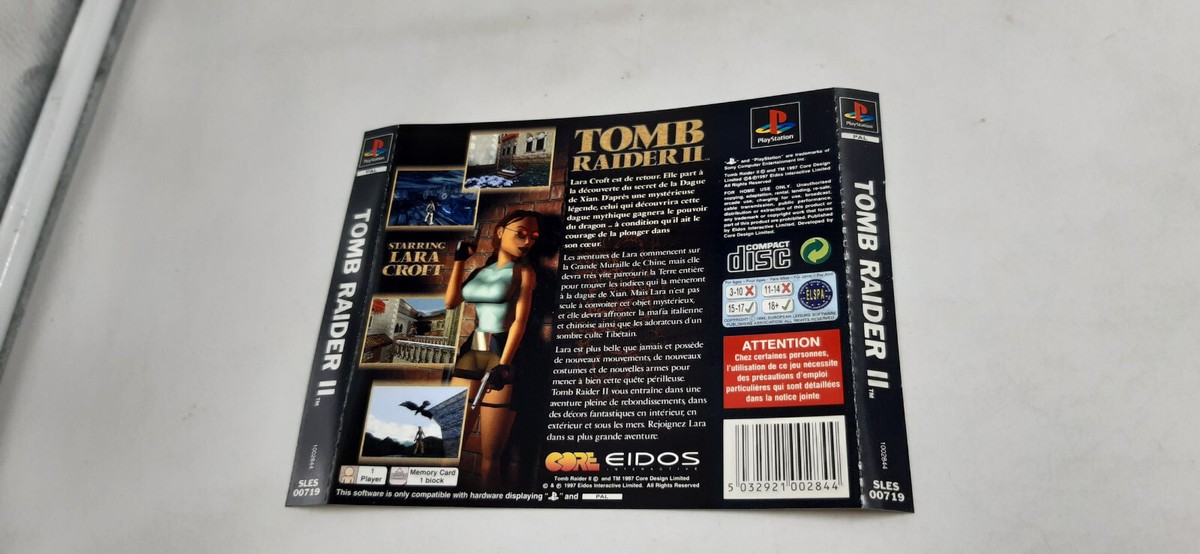 Jaquette Arrière Officielle PS1 Tomb Raider II - Bon état, Pour Collection Ou Remplacement