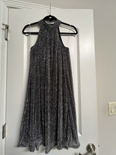 Womens Sleeveless Evening Mineral Black With Silver Lurex Dress Size Small