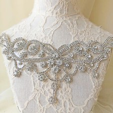 Sweet Heart Rhinestone Neckline Bling Diamante Applique Iron on Neckline Trims