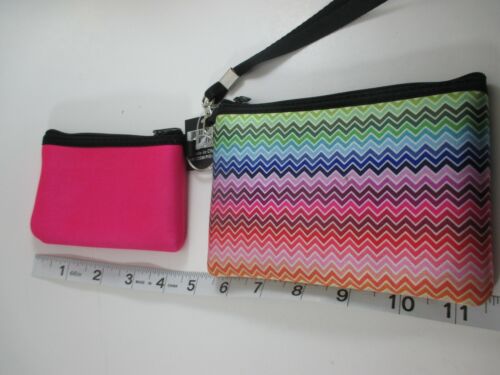 M4 2 pc WRISTLET PURSE coin holder nwt neoprene rainbow pink zigzag - Picture 4 of 8