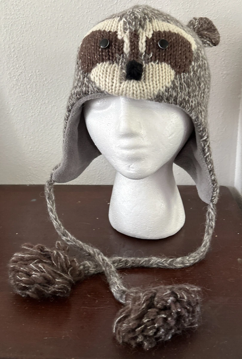 deLux RACCOON HAT mask knit ADULT racoon QUALITY cap costume FLEECE LINED