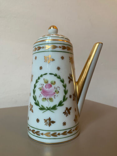 FRANCE Singer LIMOGES tete-a-tete Goldrand Paint Main Blumenmotiv Moccakanne - Bild 2 von 14