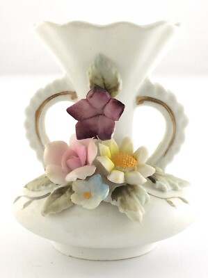 ●JAPANESE MODERN VINTAGE FLOWER BASE● Vintage Ceramic Flower Bud Vase w/ Handles Made in Japan Miniature