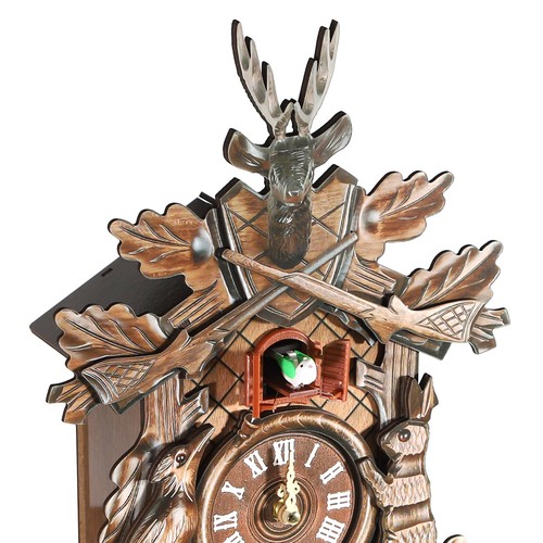 Orologio classico vintage da parete Foresta Nera tedesco legno cacciatore orologio a cucù - Foto 5 di 6