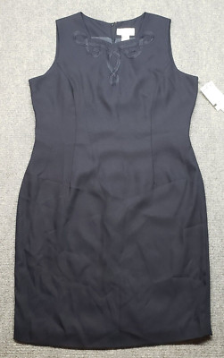 Vintage Kathy Che Dress Womens 16 Blue Sheath Sleeveless Polyester Scoop Neck