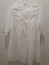 Vtg HENSON KICKERNICK Ivory Nylon Lingerie Peignoir Lace sheer Nightgown Robe L