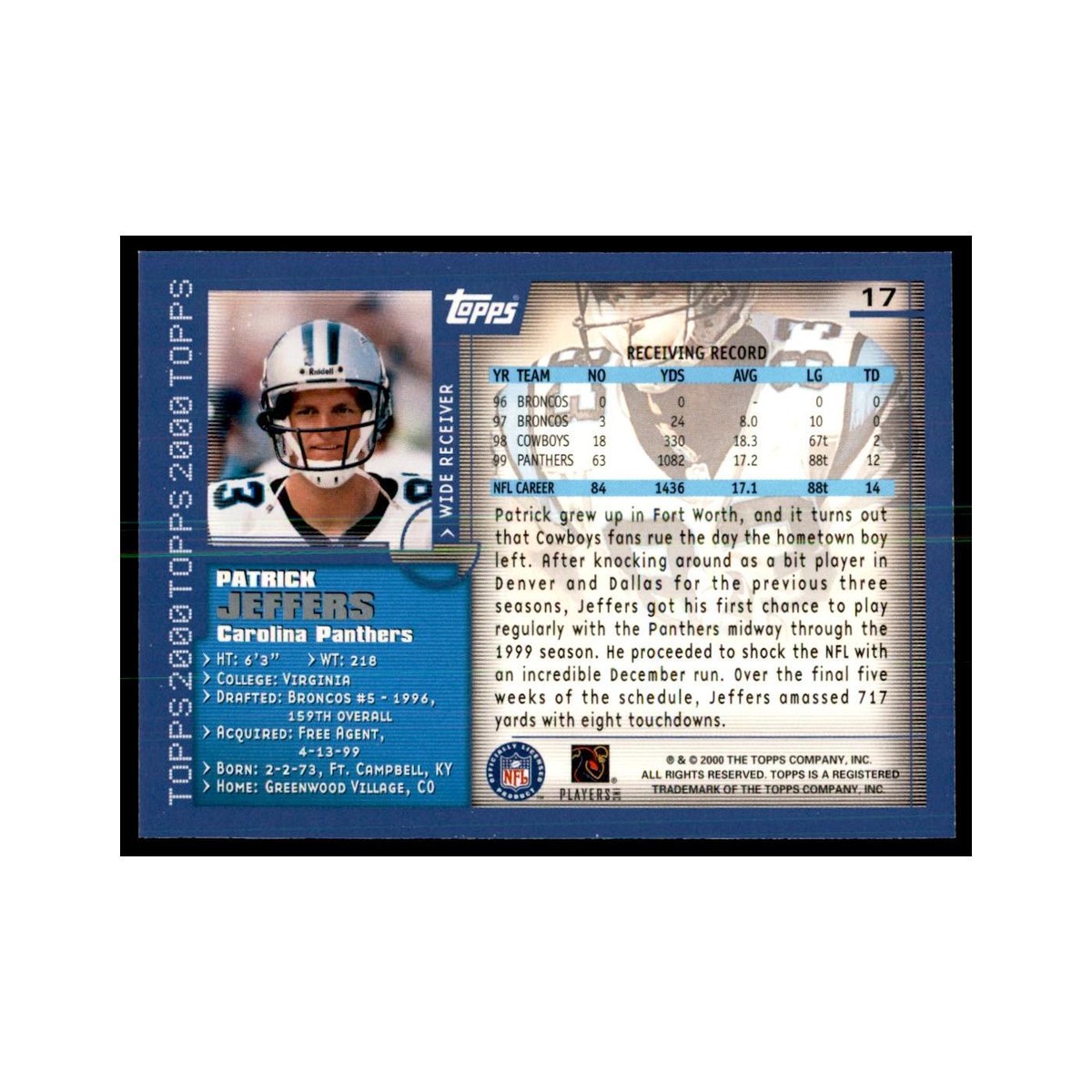 Patrick Jeffers 2000 Topps #17 Football Cards Football Card NM | eBay