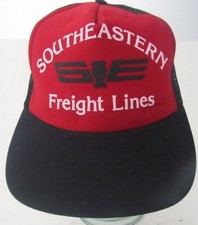 Vintage SOUTHEASTERN FREIGHT LINES 80s USA Red Black Trucker Hat Made in USA A13