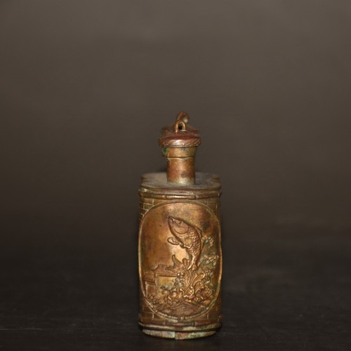 Collect China old copper hand made fish pattern two head snuff bottle decoration - Picture 3 of 9