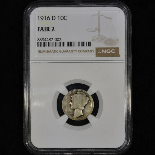 1916-D MERCURY DIME ✪ NGC FAIR 2 ✪ 10C SILVER COIN FA FR-2 02 SCARCE ◢TRUSTED◣