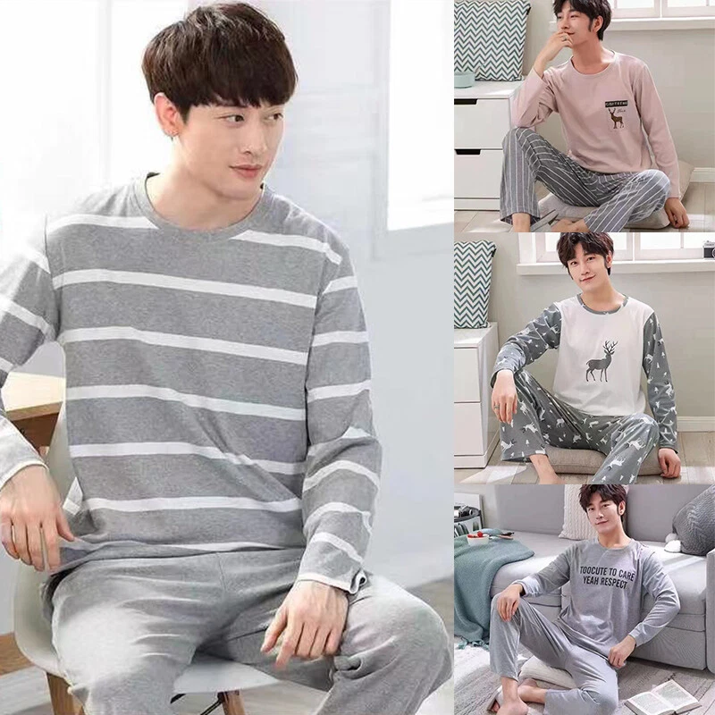 Men Pyjamas Set Pyjama Loungewear Nightwear Tops Long Sleeve Activewear O Neck