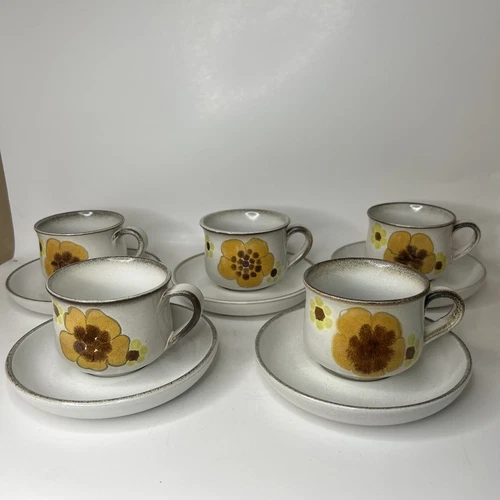 *Set of 5* Vintage Denby Cup and Saucer  Minstrel Yellow Gold Daisy